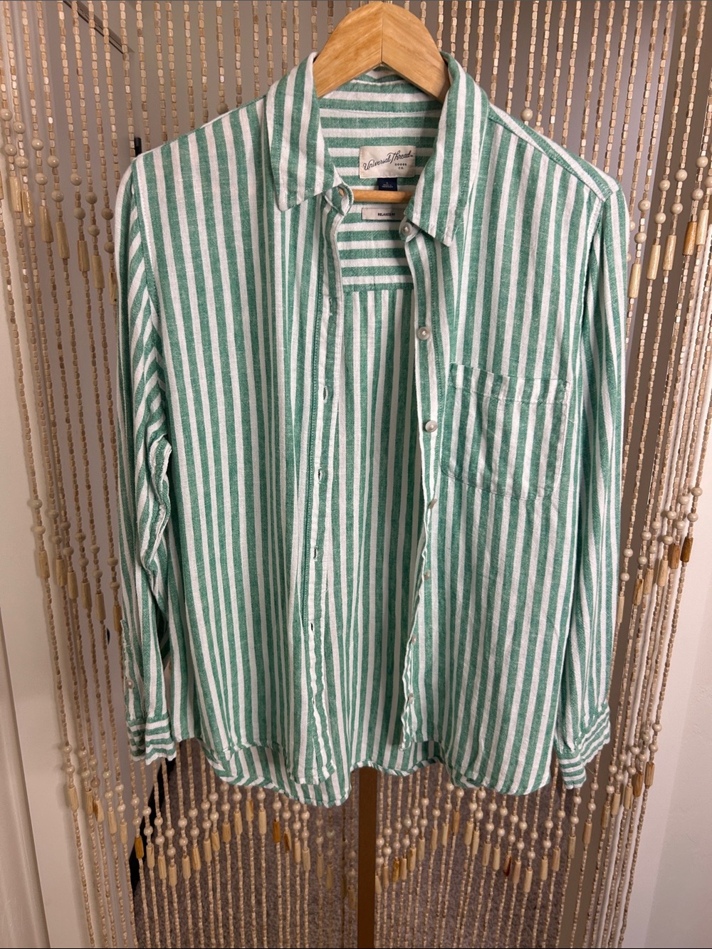 Universal Thread Green and White Striped Relaxed-Fit Shirt - Picture 3 of 9